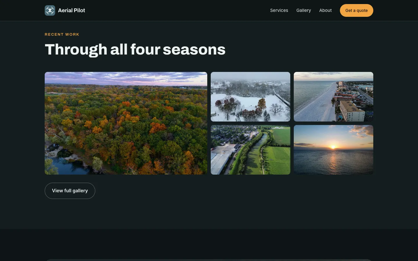 Aerial Pilot gallery: aerial photos across the seasons, from autumn forest to snow and sunset over water
